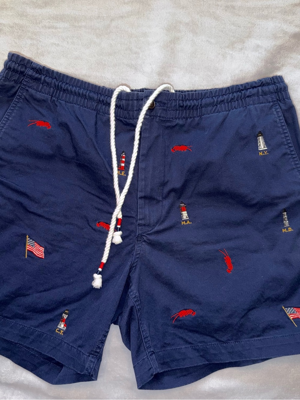 Polo Ralph Lauren Men's Navy Embroidered Lighthouse & Lobster Swim Trunks